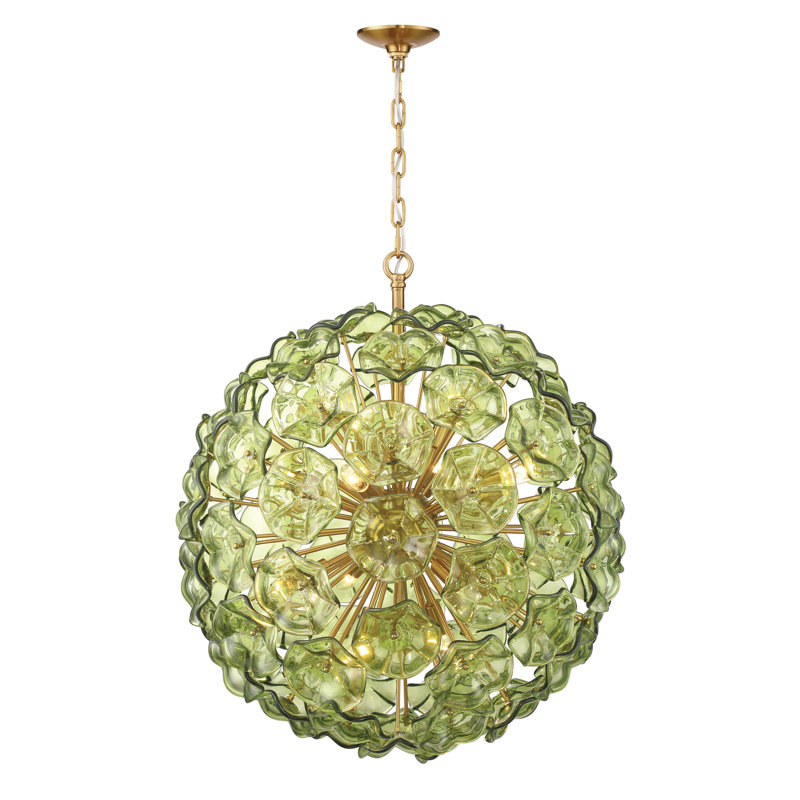 Lustre Seguis Alerte 28'' en laiton vieilli, H 30 po x l 28 po x P 28 po, Vert