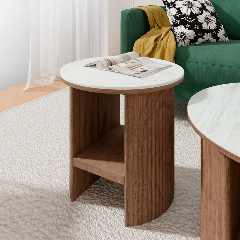 Solid Wood End Table Brown  with Slate Top