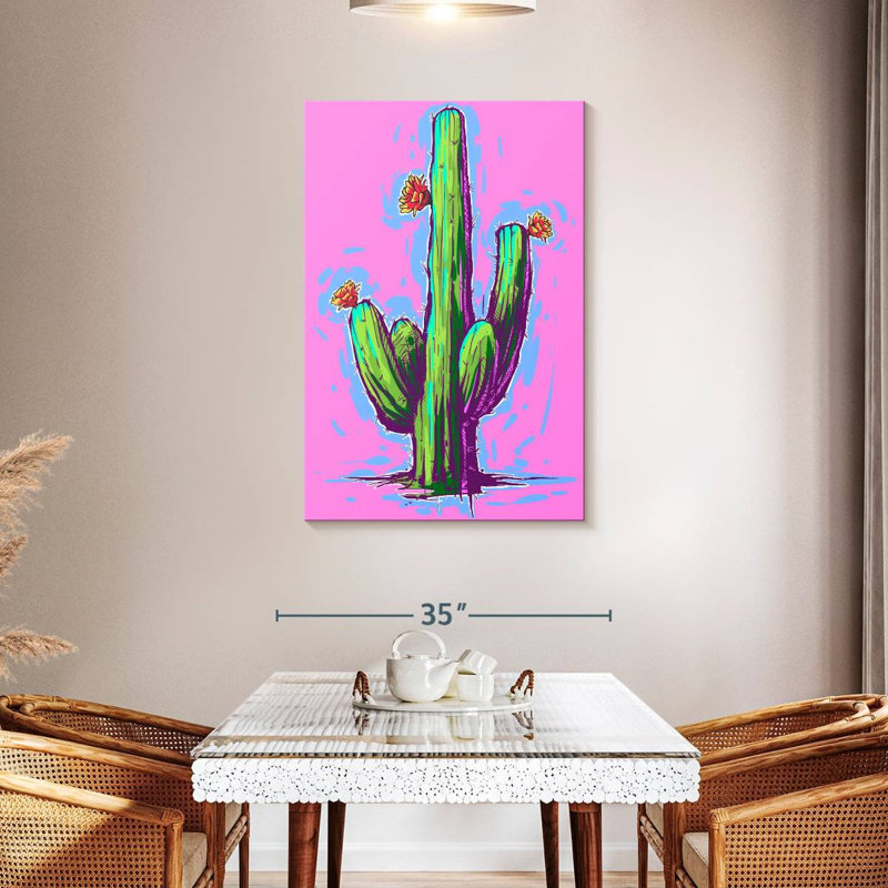 Harnek cactus sur rose vif, H 45 po x l 30 po