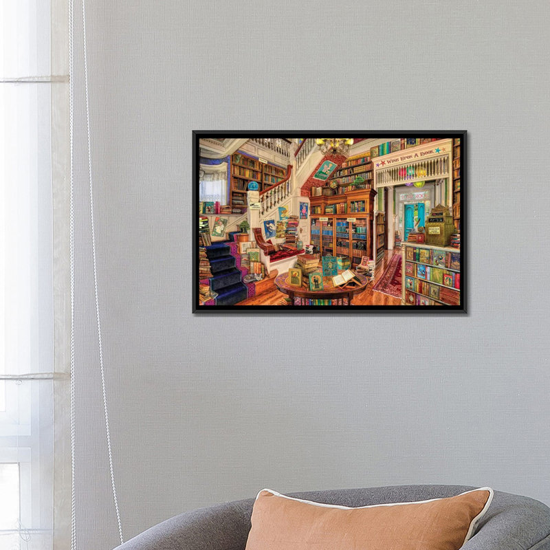 «Wish When a Bookshop II», impression sur toile tendue, H 18 po x l 26 po x P 1,5 po, Toile avec cadre noir