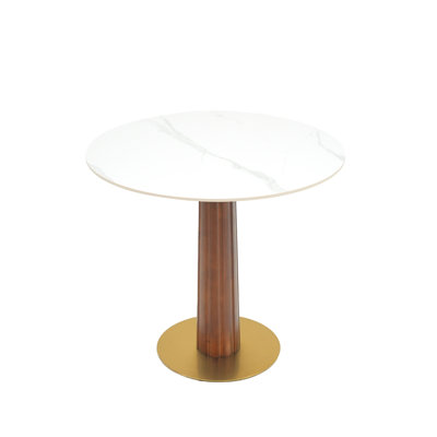 Folkestone Modern Round Sintered Stone Conference Table With Solid Wood Base