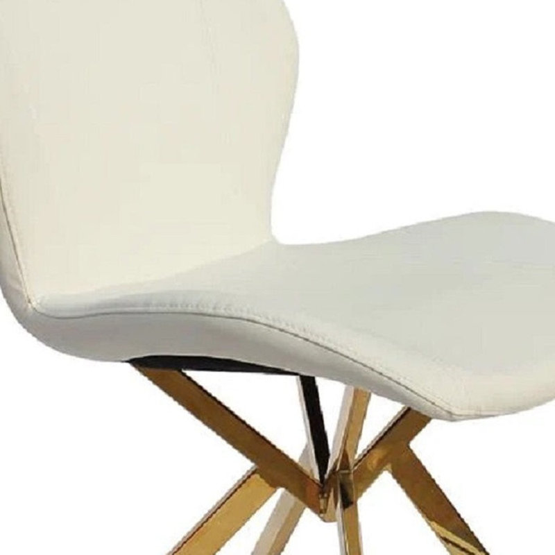 Ensemble de quatre chaises d'appoint blanches et dorées en similicuir, White, Gold