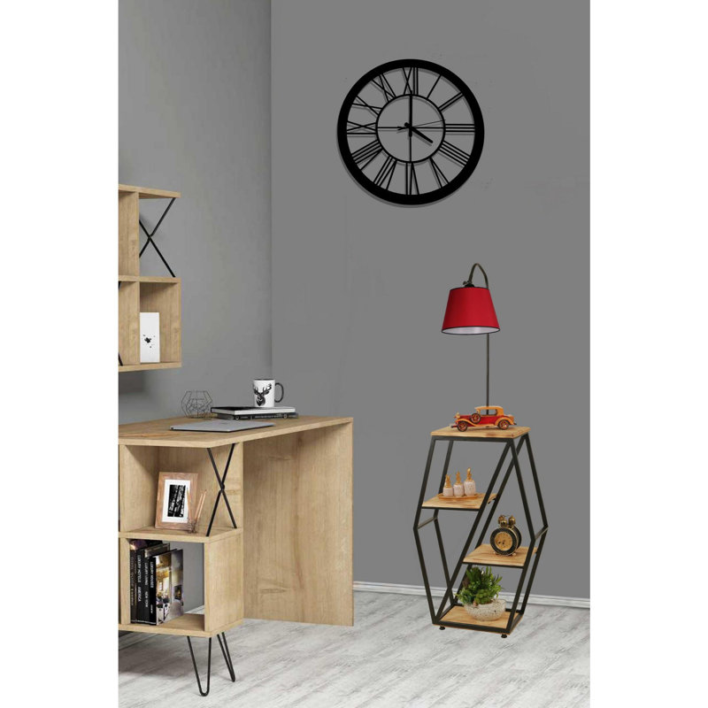 Luro Elegant Red Floor Lamp with 100% Fir Wood Bookstand, 65 In. Total Height | Durable Metal Body, E27 Socket (Max 60W) | Stylish Home Lighting for Living Room, Bedroom & Office | Electrostatic Oven Dried Paint Finish