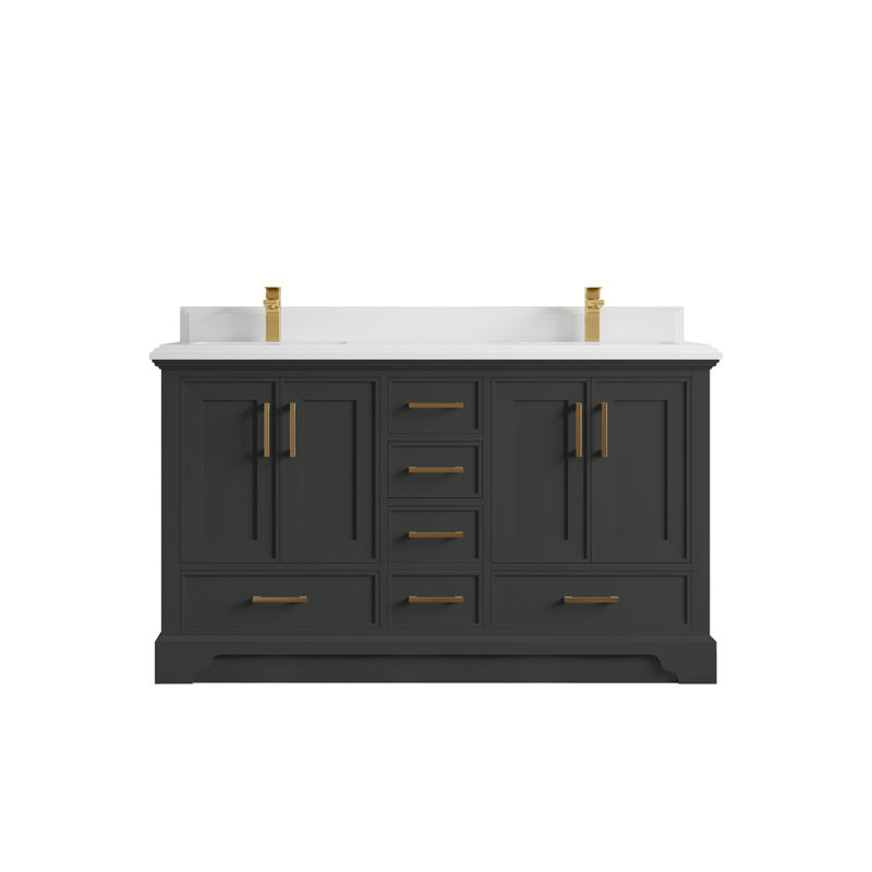 Ensemble de meuble-lavabo double 60 po avec plateau Charlotte, Blanc