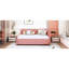 Lit de jour rembourré en tissu rose avec couchette et sans sommier polyvalent --513045346