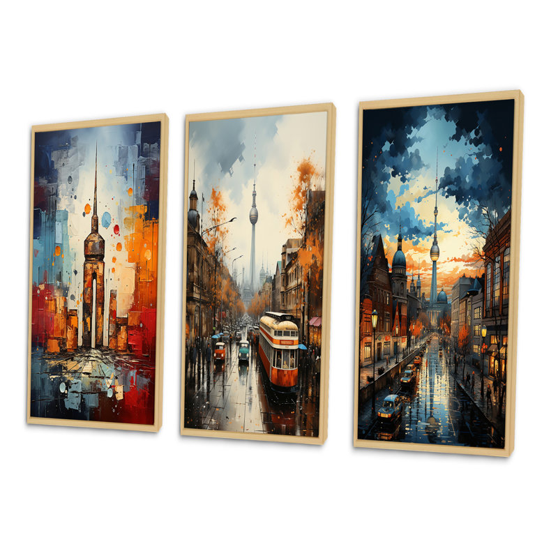 "Allemagne Berlin mur restants" - 3 pièces sur toile, Encadré naturel, H 32 po x l 48 po