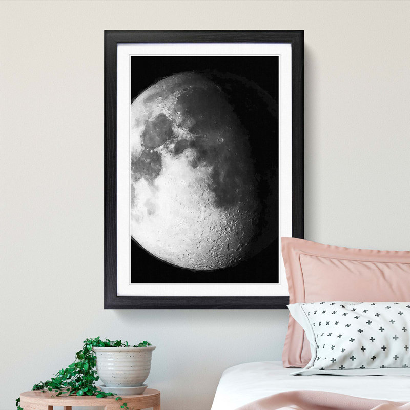 Moon Craters - Picture Frame Graphic Art Print, 65cm H x 48cm W x 2cm D, Black Framed