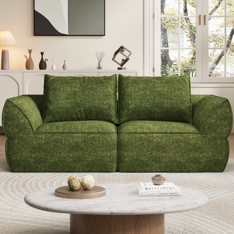 Boneless 76.4" Cloud Loveseat Sofa, Deep Seat Couch with Pillows, Modern Comfortable Upholstery Boneless Sofa, 1 Piece for Living Room, Bedroom, Apartment, Removable Cover,No Assembly Required, Graphite