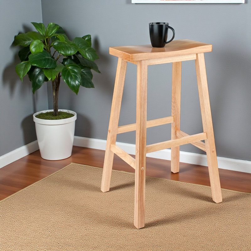 Strasburg Saddle Seat Bar Stool with Four Legs in Natural, 28.64'' H X 17.62'' W X 15.67'' D, Naural