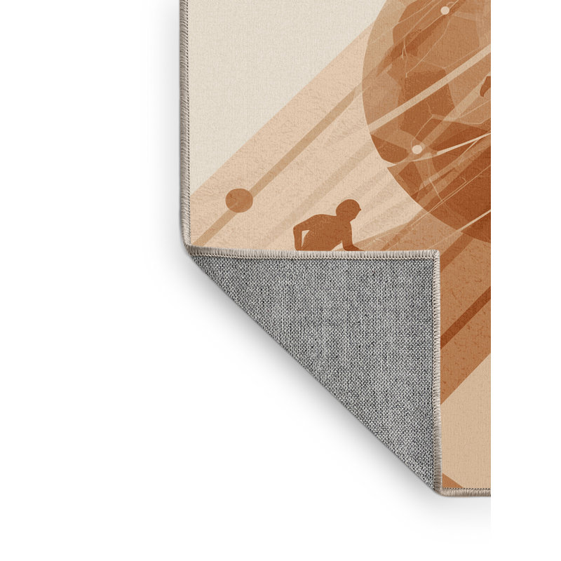 Machine Washable Rayan Blind Soccer Minimalist Rug in Brown – Beige Binding, 8x10