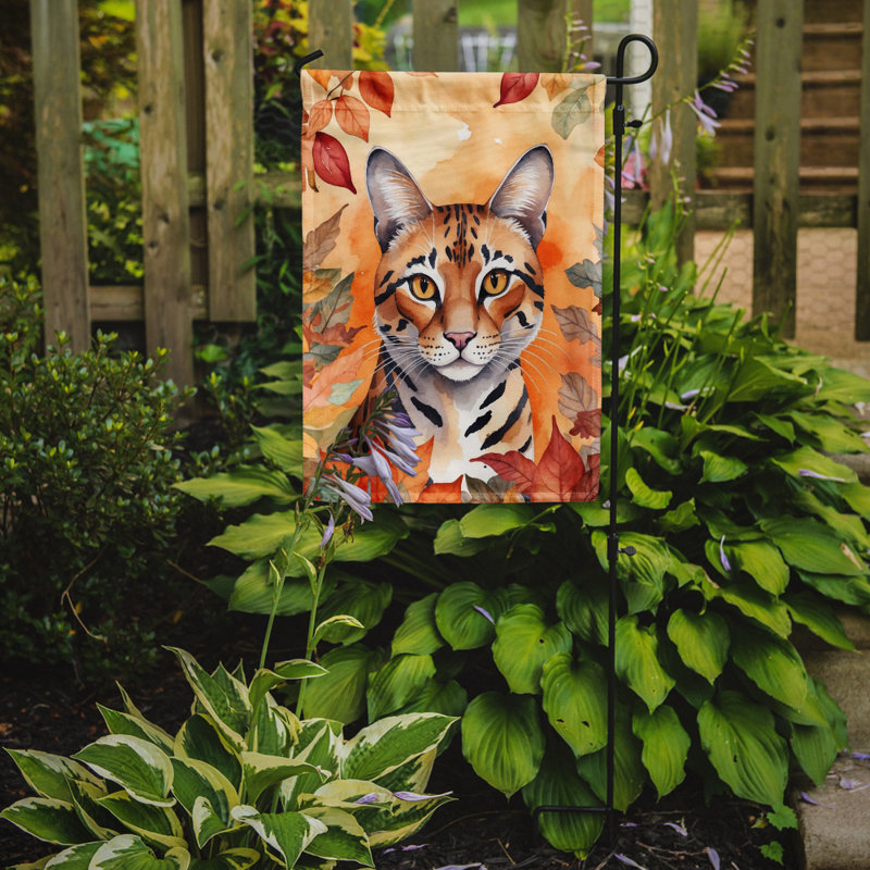 Cat in Fall Leaves Garden Flag, Safari