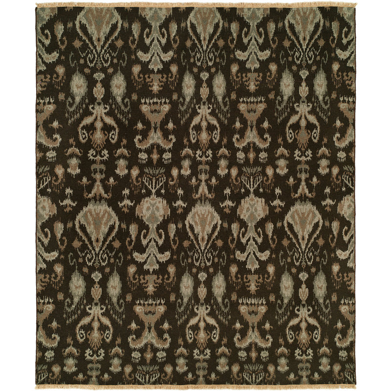 Wool Ikat Area Rug in Brown, Rectangle 4' x 6'