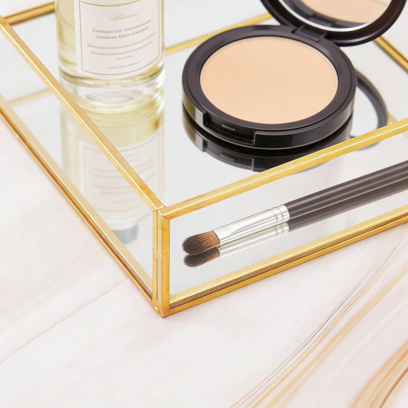 Plateau à miroir décoratif avec cadre doré - Organisateur de bijoux et de parfums pour meuble-lavabo, commode, salle de bain ou chambre à coucher