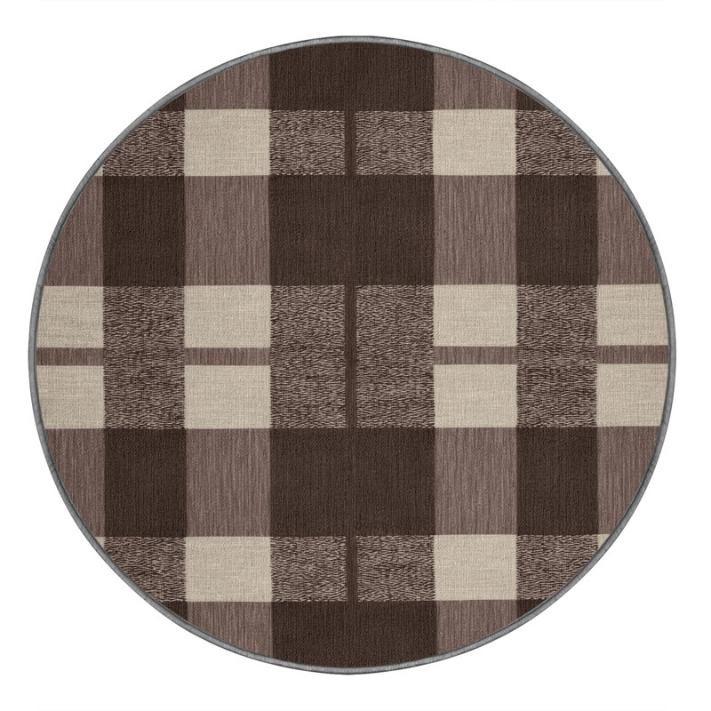 Tapis gris à carreaux lavable à la machine, Rond 3 pi