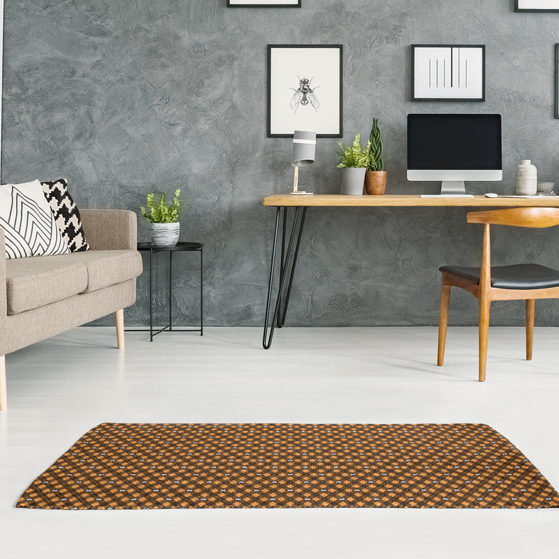 Tapis brun/jaune fait main, Rectangle 3 pi x 5 pi