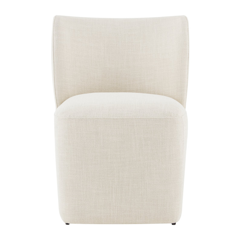 Madie Upholstered Dining Chair with Casters, Effie Linen Performance Linen