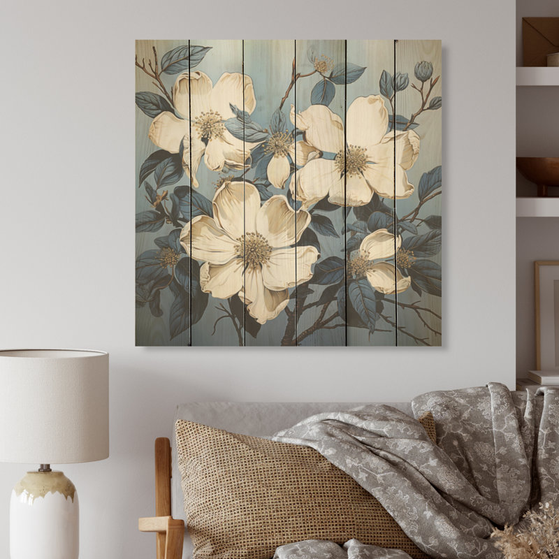Dogwood Dreams - Art mural en bois de cornouiller sur bois de pin naturel, H 15 po x l 15 po
