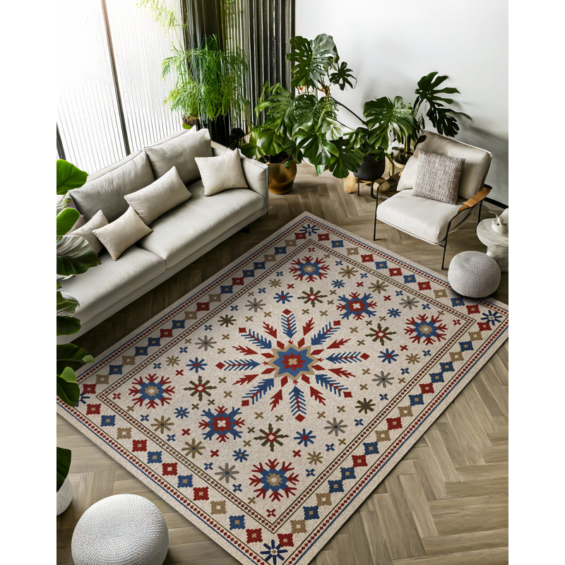 Isabel Collection Digital Print Cotton-Polyester Colorful Floral Rug, Square 4'