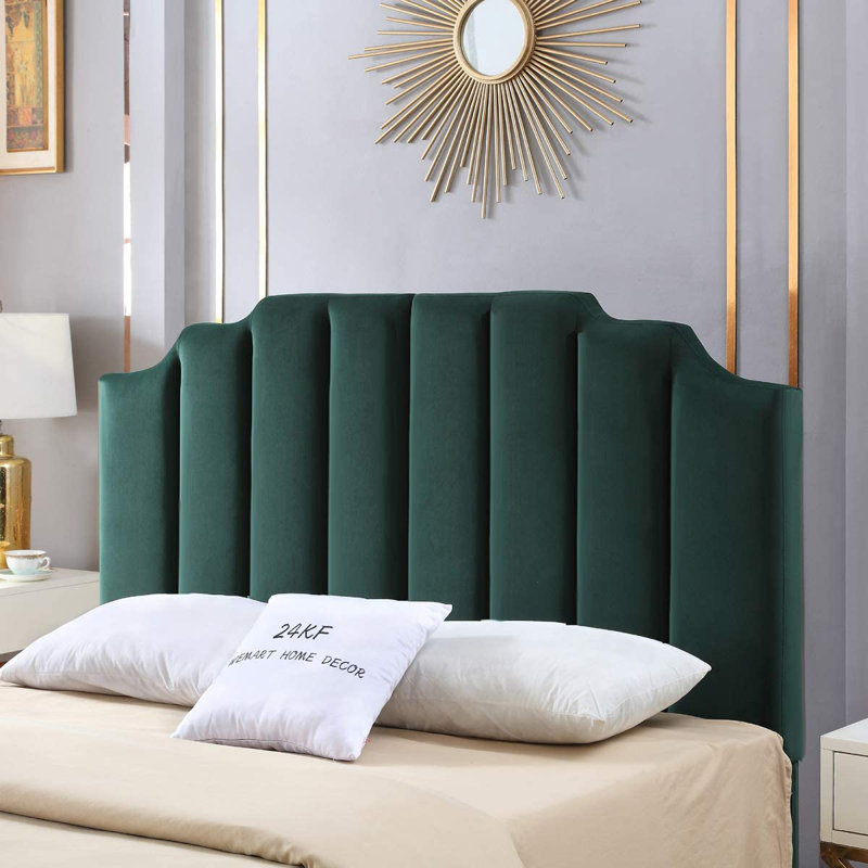 Gabbrielle Upholstered Velvet Panel Headboard, Queen, Green