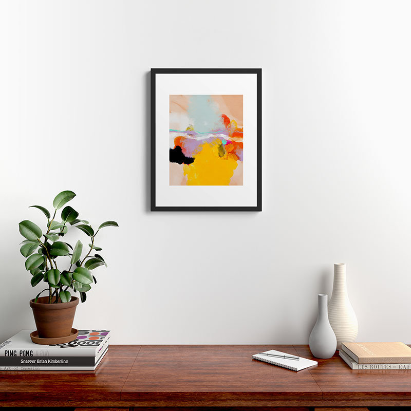 Yellow Blush Abstract, impression sur papier encadrée, Cadre noir, H 24 po x l 18 po