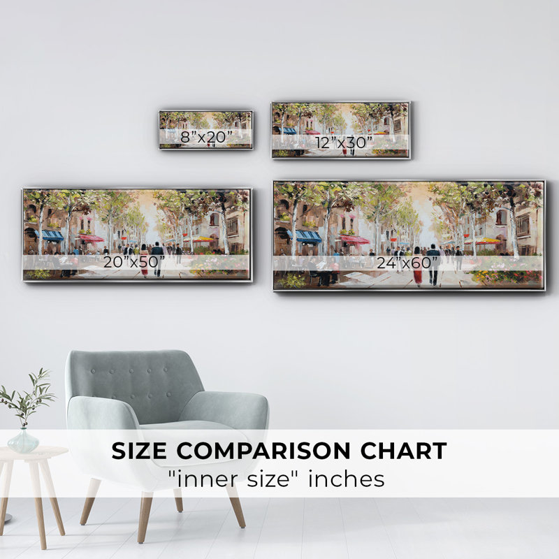 Paris Teal III- Framed Canvas, 24" H x 60" W