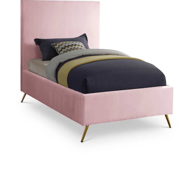 Lit plateforme tapissier Jasmine Lavaca, Simple, Velours rose