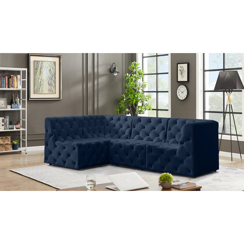 Canapé modulaire réversible de 99 po en velours Klecka, Velours bleu marine