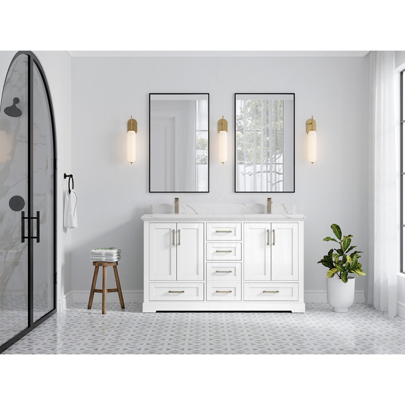 Ensemble de meuble-lavabo double 60 po Esin, Calacatta Laza