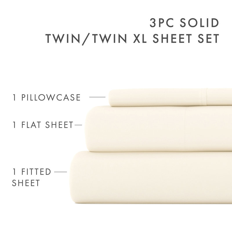 Becky Cameron 1800 Series Double-Brushed Microfiber 4 Piece Sheet Set, Twin XL Sheet Set + Fitted Sheet + 1 Pillowcase, Ivory