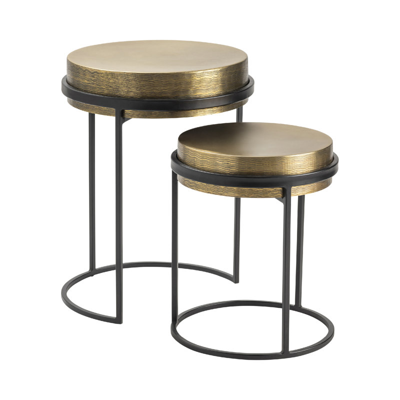 Ensemble de 2 tables gigognes en laiton texturé