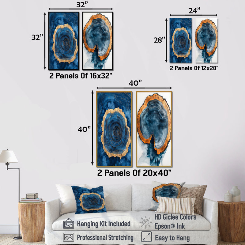 Glissade en bois d'une forêt de lac bleu - Collection de 2 impressions sur toile florales, H 40 po x l 41 po