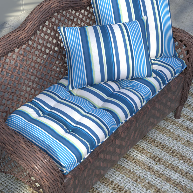 Navy and Green Striped Outdoor Lumbar Toss Pillow