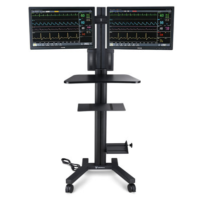 Yescom NexusX Commander Max Mobile Computer Stand Workstation Dual Monitor Mount for 32" Screen Black