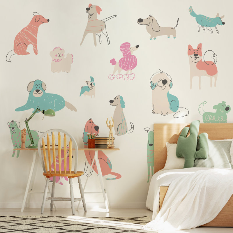 Happy Dogs - Wall Mural, 280cm L x 350cm W , Blush Pink