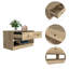 Banc de rangement, deux tiroirs, deux tablettes ouvertes, chêne clair