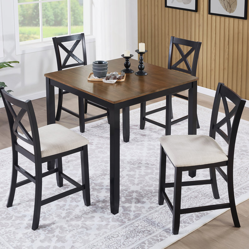 Ensemble de table de salle à manger 5 pièces à hauteur de comptoir avec 4 chaises pour petit espace, cuisine, salle à manger