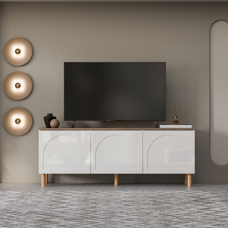 Meuble télé 71 po pour téléviseur de 80 po ou moins Bohem, Blanc / Noyer