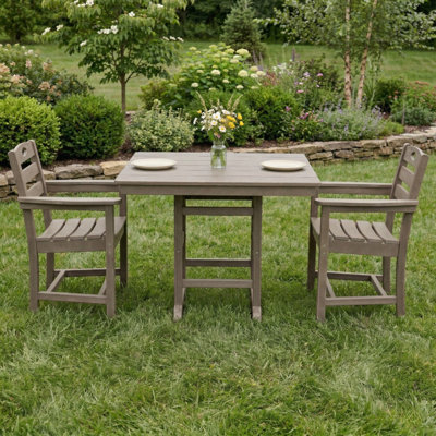 Ensemble repas d'extérieur 3 pièces en HDPE avec table carrée et 2 fauteuils