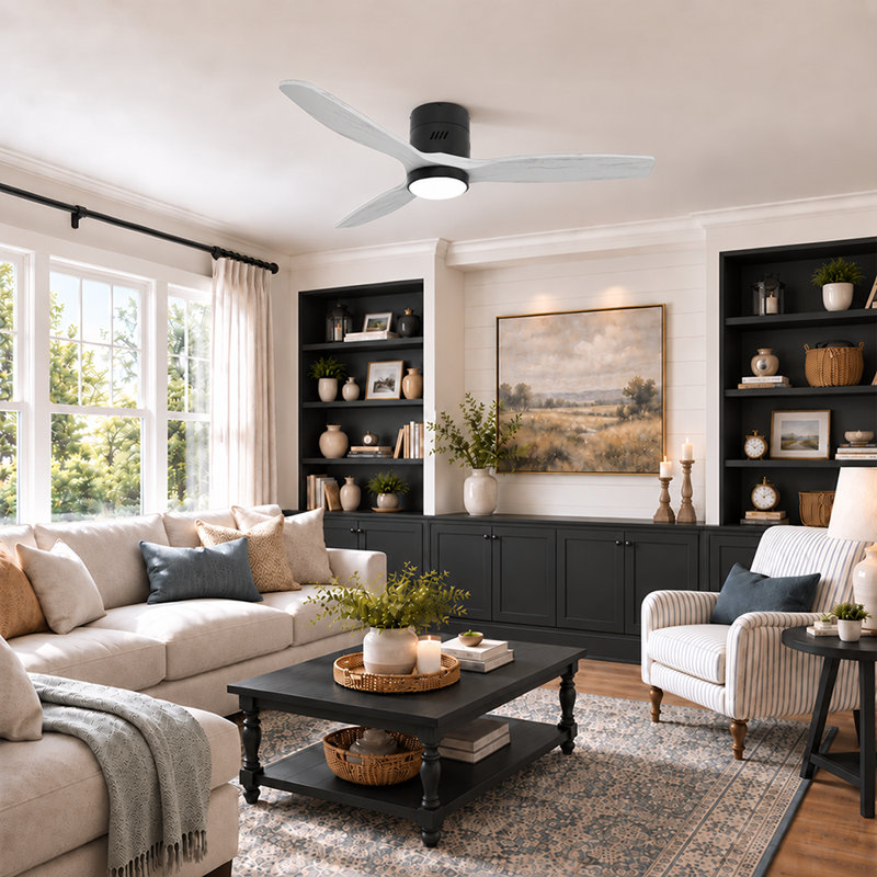 Ventilateur de plafond encastré moderne Aster 52 po avec éclairage DEL, moteur CC réversible à 6 vitesses et télécommande