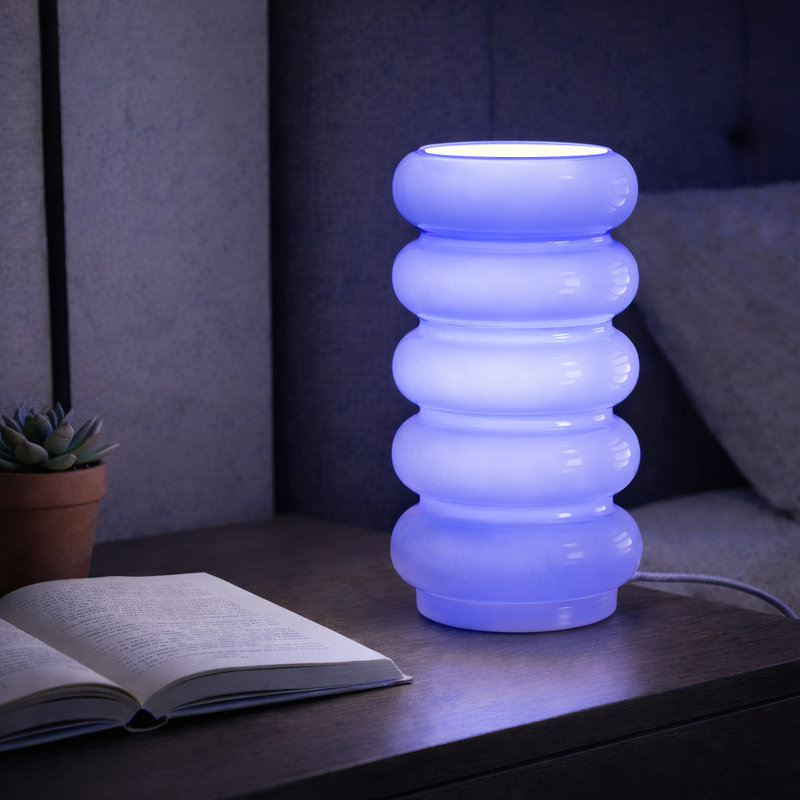 Lampe de table en verre opale à 5 niveaux avec gradateur et contrôle de la température de couleur, Bleu