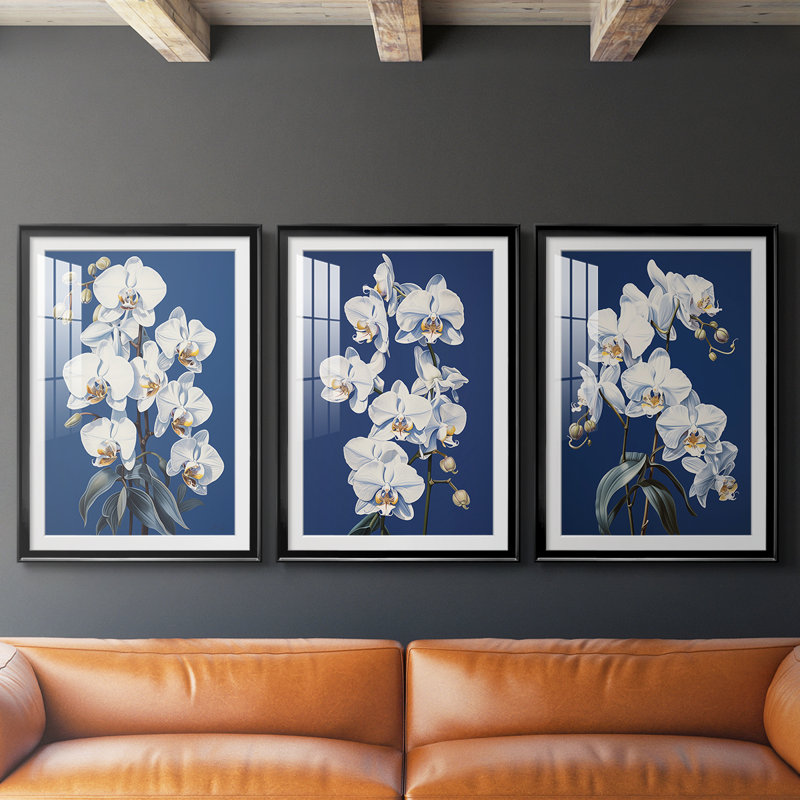 FLORAL Series CLxxxi - impression encadrée sur mesure de qualité supérieure - 3 pièces, Noir, H 21 po x l 30 po