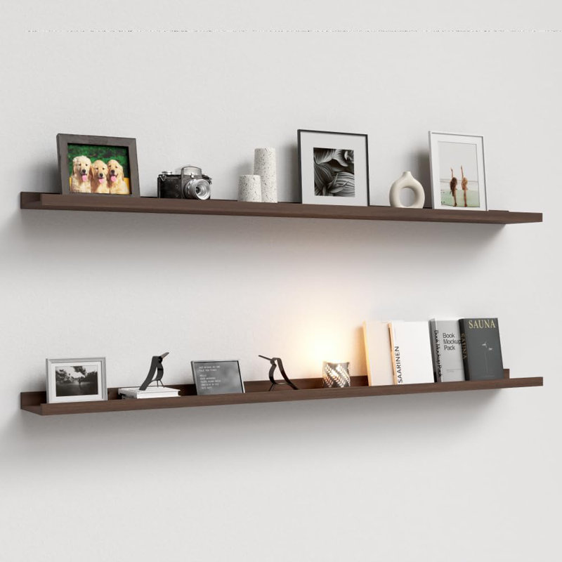 Floating Shelves Wall Mounted Set Of 2, Rustic Wall Shelf With Lip For Bedroom, Living Room, Bathroom Or Kitchen, Picture Ledge Shelf For Books, Decor And Display, Sturdy And Easy To Install