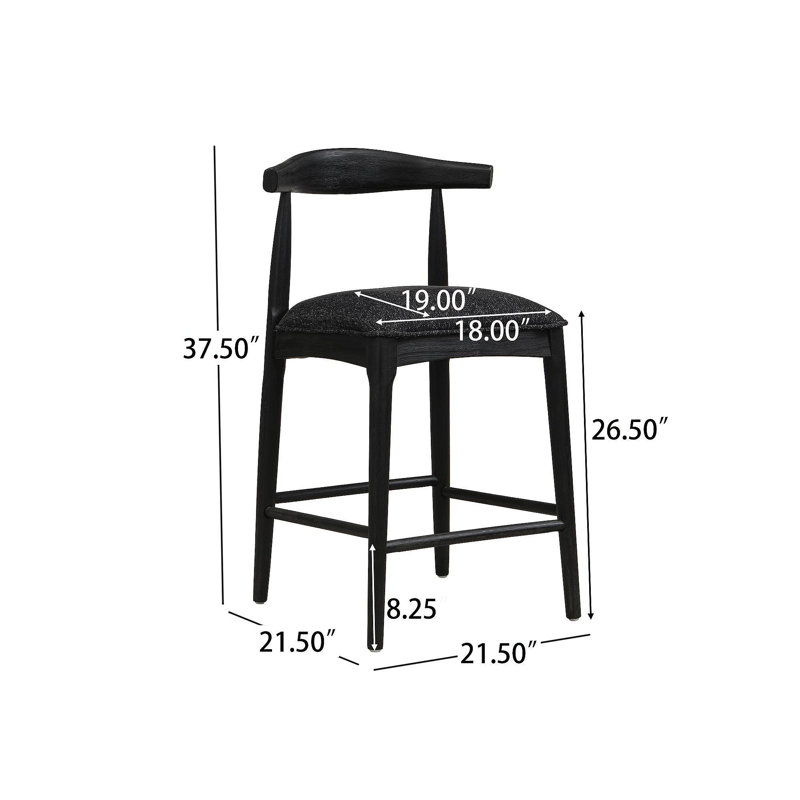 TABOURET DE COMPTOIR EN TISSU NOIR (ENSEMBLE DE 2), Noir