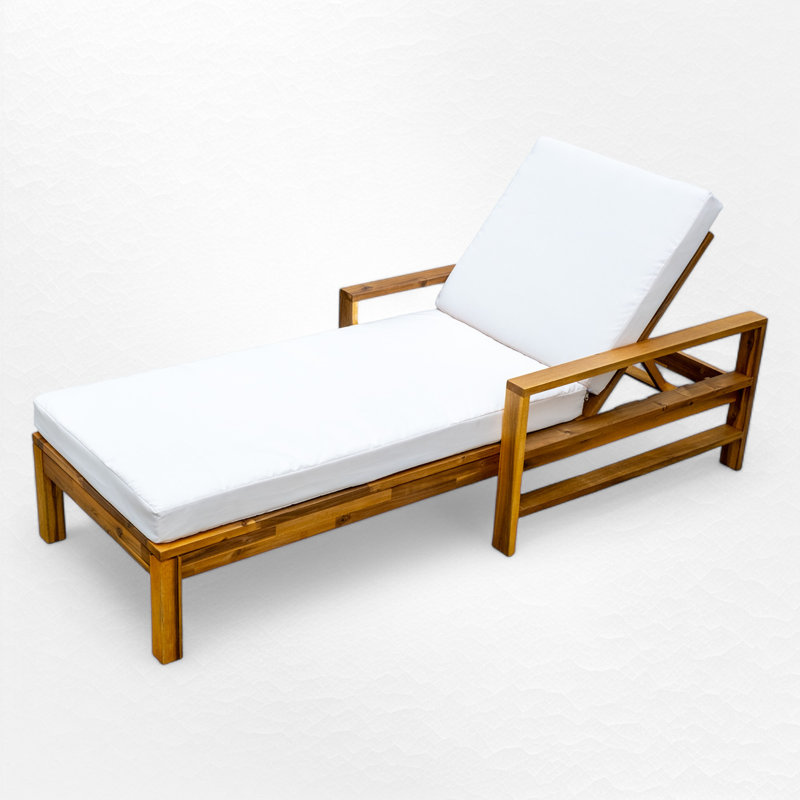 Chaise longue d'extérieur en bois massif avec coussin, Beige