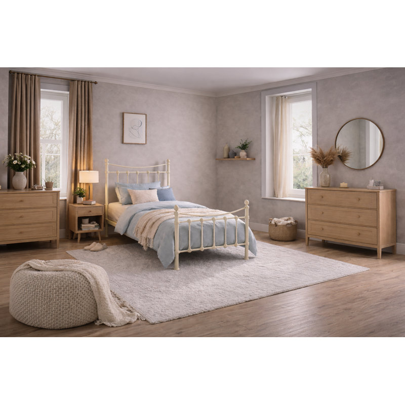 Wales Metal Bed, Single (3'), Ivory