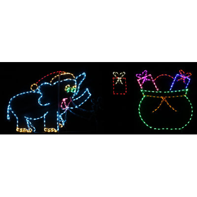 Animated Elephant with Santa Hat Tossing Packages Into Bag Christmas Holiday Lighted Display