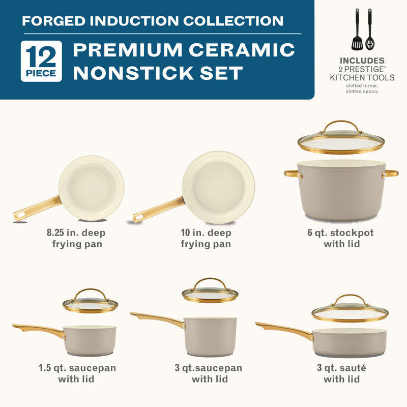 Farberware Forged Induction Ceramic Nonstick Cookware Set, 12-Piece, Taupe