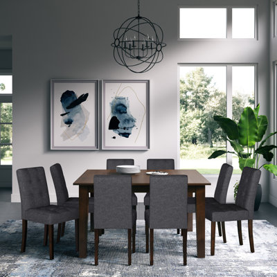 Andover / Eastwood 9-Piece Contemporary Dining Set with Solid Wood Square Table and 8 Upholstered Chairs