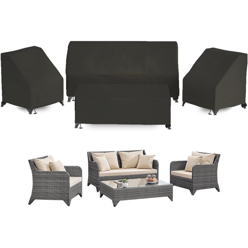 Patio Furniture Cover-420D Oxford Cloth Sofa Table Chair Waterproof Cover, 4 Piece Set of Outdoor Garden Patio Furniture Waterproof Dustproof Sunscreen Cover