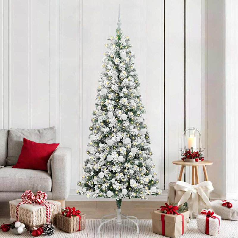 Artificial Hinged Christmas Tree Green and white, 6.89 ft
